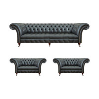 Leder Sofa Set 3Tlg Sofa Dreisitze Couch 2X Sessel Wohnzimmer Chesterfield