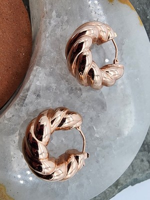 14k .585 Rose Gold Croissant Twist Milor Italy 3/4'' Hoop Earrings Au 25143