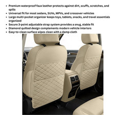 SMOQIO Seat Back Protectors Car Kick Mats Beige Pocket Organizer 2PCS