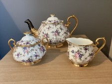 Royal Albert 100 Years 1940 English Chintz 3 Piece Anniversary Set gold gilded 