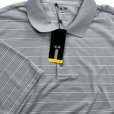 Adidas Climalite Two Color Striped Golf Polo Short Sleeve 2XL NWT Gray White