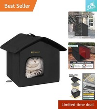 Black Outdoor Cat House: Weatherproof and Self-Warming Shelter for Small Animals