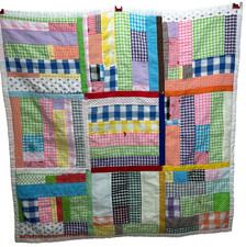 Vintage Patchwork Quilt Cottage Farmhouse Polka Dot Checkered Gingham COLORFUL