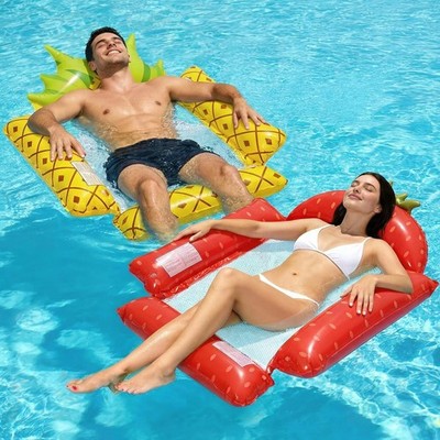 RYACO 2er Set Aufblasbare Wasserliege Ananas Erdbeer 4-in-1 Pool Float Sommer