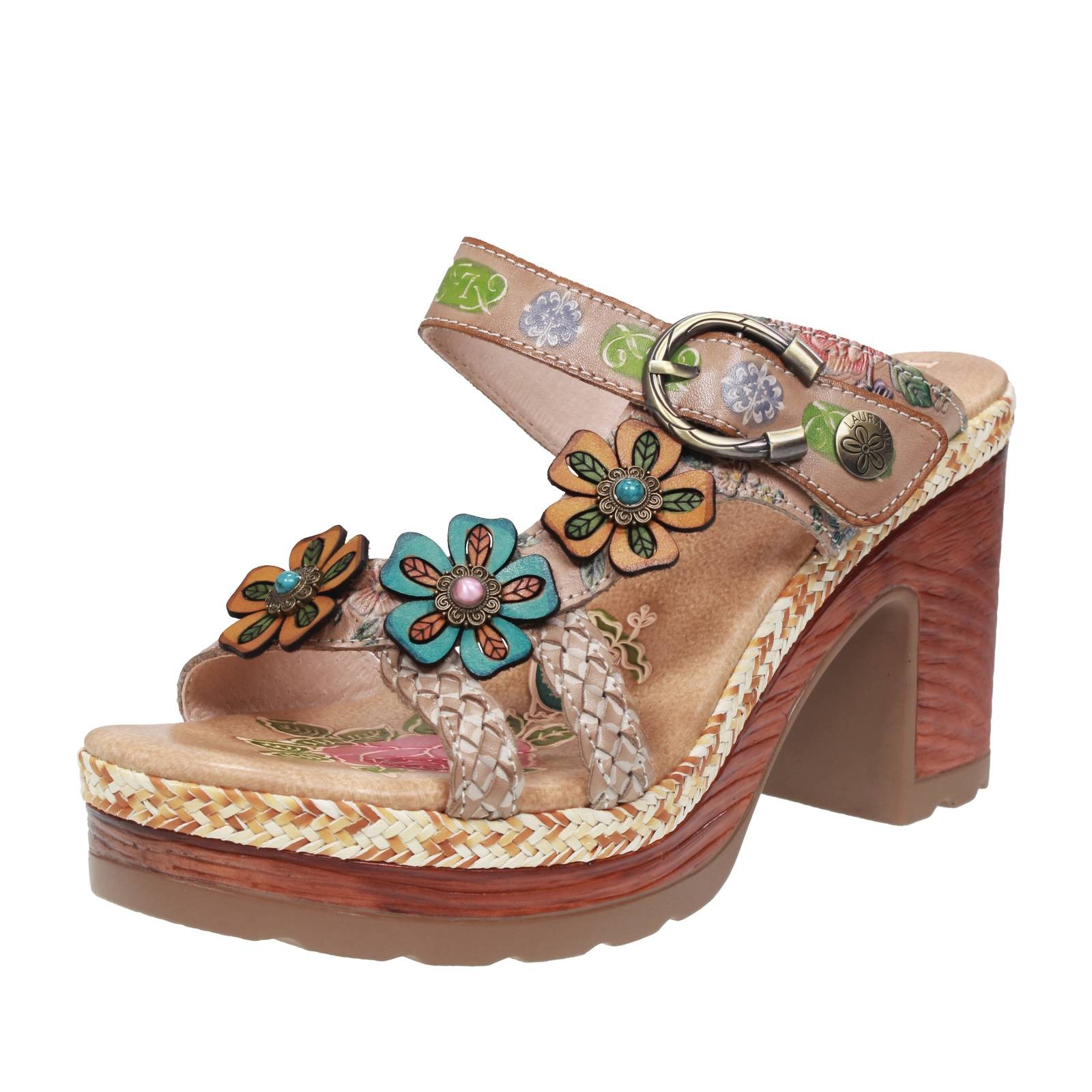 Laura Vita Leder gemusterte Sandalen mit beigeem Absatz - Gre 38 238 cm Schuhe 19390₽