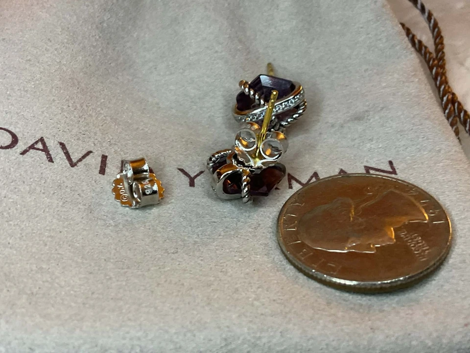 Tachuelas para pendientes envolventes de cable de amatista David Yurman. 10 mm.  ¡Como nuevo!! Foto 2 de 3