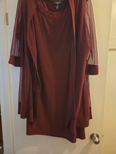 R M Richards 2 Piece Jacket Dress Set, Merlot, Beaded Neck Cuff. Size IX