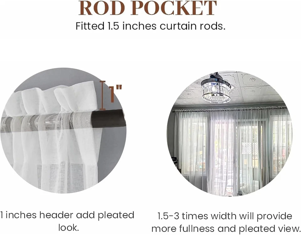 Elegant White Sheer Curtains 100x102 Rod Pocket 2 Panels - Image 4 of 4