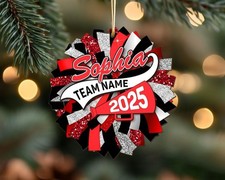 Custom Cheerleader Girl Ornament, Personalized Cheer Team Flat 2D 3.5 in