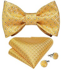 Mens Bow Tie Paisley Striped Self Bow Tie for Men Silk Woven Bowtie 06 Yellow