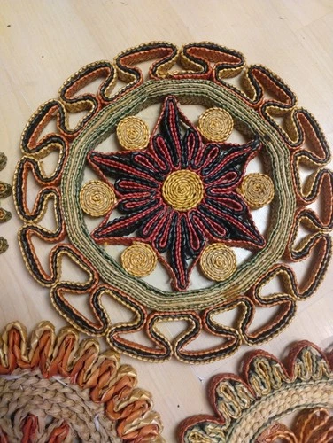 5 Vintage Raffia Trivet Straw Hot Pad Woven BOHO  Wall Hanging  image 5