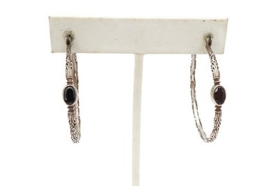 Sarda Sterling Silver 925 Black Spinel Hoop Earrings