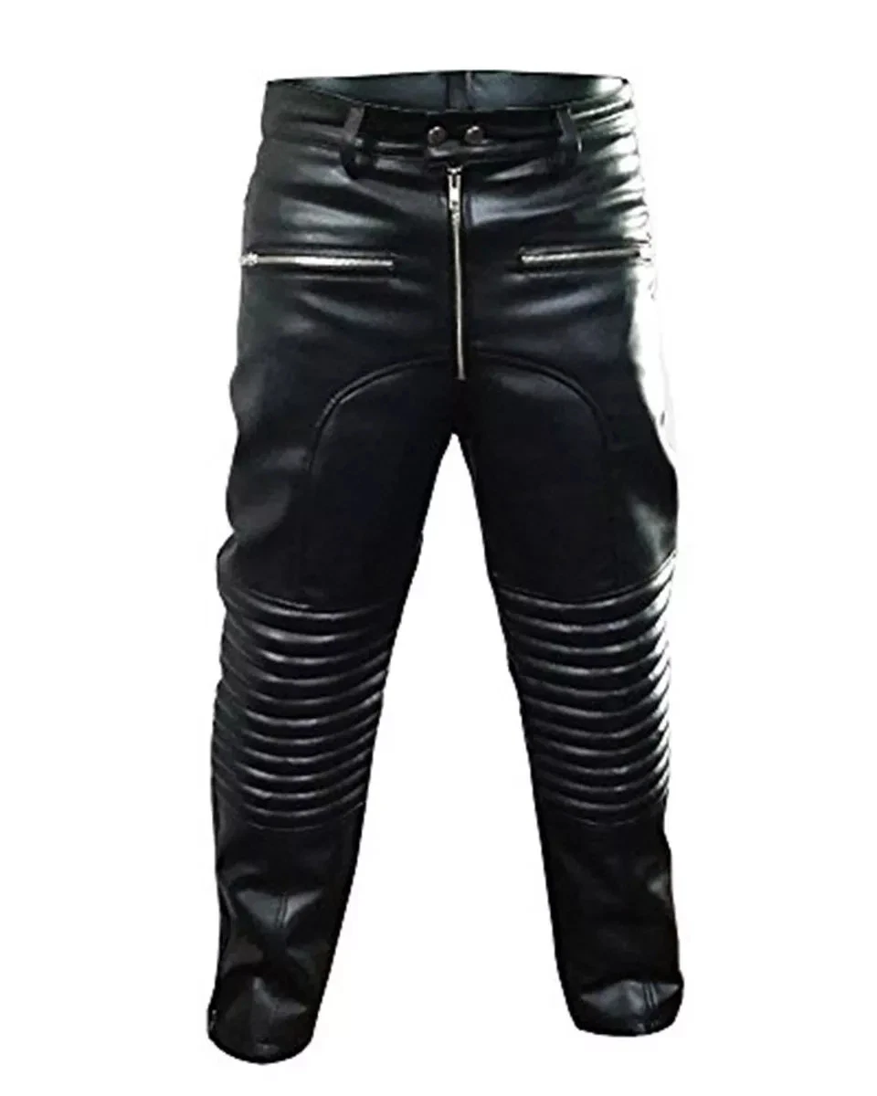 New Stylish Men's Leather Motorcycle Quilted Pocket Comfortable Pant