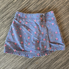 Levi Strauss  Co. Girls Blue Denim A-Line Skort Floral Pockets Button 6 Vintage