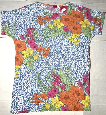NEW Caroline Hill Tropical Floral Cheetah Animal Swimsuit Cover-Up Shirt Dress M