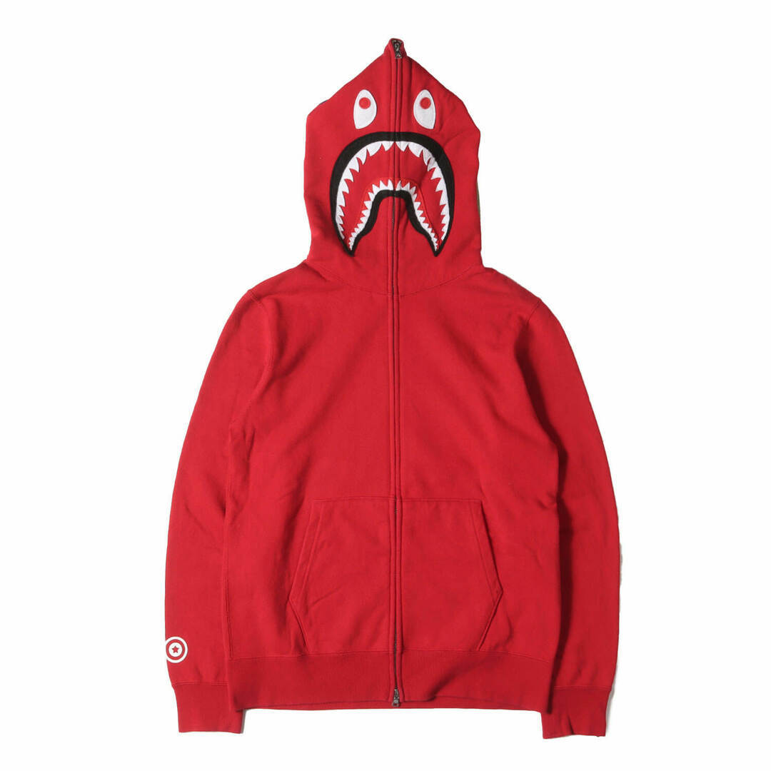Used BAPE Hoodie Parker L Sharks Wet Zip Red Tops Hoody Men