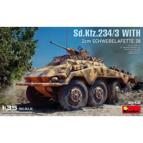 MINIART 1:35 KIT MEZZO MILITARE SD.KFZ.234/3 WITH 2cm SCHWEBLAFETTE 38 ART 35431 - Foto 1 di 1