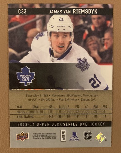 2013-14 Upper Deck UD Canvas James Van Riemsdyk C33 - Picture 2 of 2