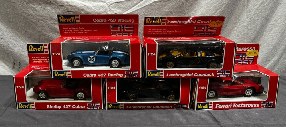 (5) Revell 1:24 Scale Model Cars Testarossa Shelby Cobra Racing 2x Countach