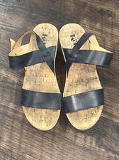 Korks By Kork Ease Women's Wedge Sandals Shoes Black Leather Size 9 FLAW