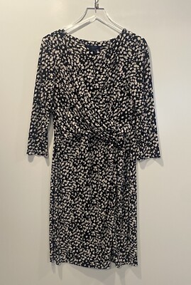 Chaps Womens Black & White Faux Wrap Dress Stretch Jersey Knit Size XL |  eBay