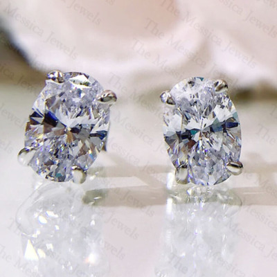 1.5Ctw Oval Cut Moissanite Women's Solitaire Stud Earring 14K White Gold Plated