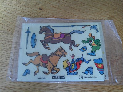 Kalkitos - Smacks Nr 5   Alte Kelloggs Rubbelbilder Ritter Reiter Pferde Schwert