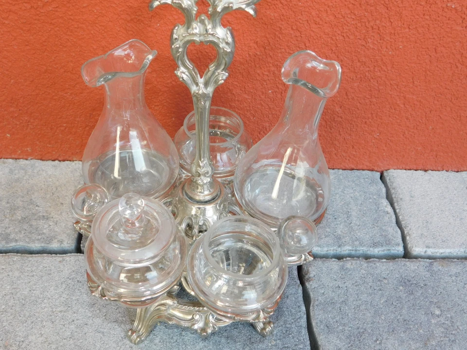 ANCIEN vintage SERVICE TOURNANT à condiments HUILE moutarde VINAIGRE serviteur - Photo 2/4