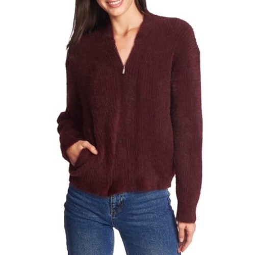 Zip Front Eyelash Sweater Jacket Sz 