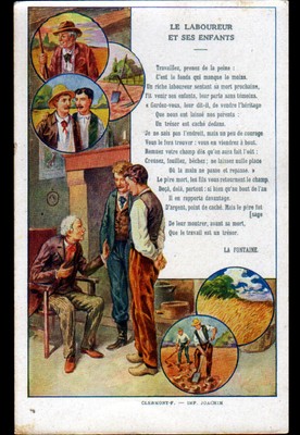 Publicité BERGOUGNAN / Fable LE LABOUREUR & ses ENFANTS par Jean de LA FONTAINE | eBay