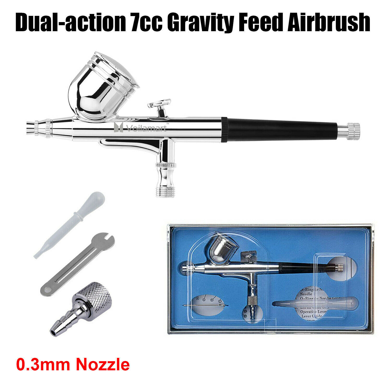 Voilamart Mini Airbrush Compressor Kit 0.3mm Air Brush Spray Gun Art
