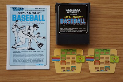 ColecoVision - Super Action Baseball - Cart, Manual & Overlays - Working