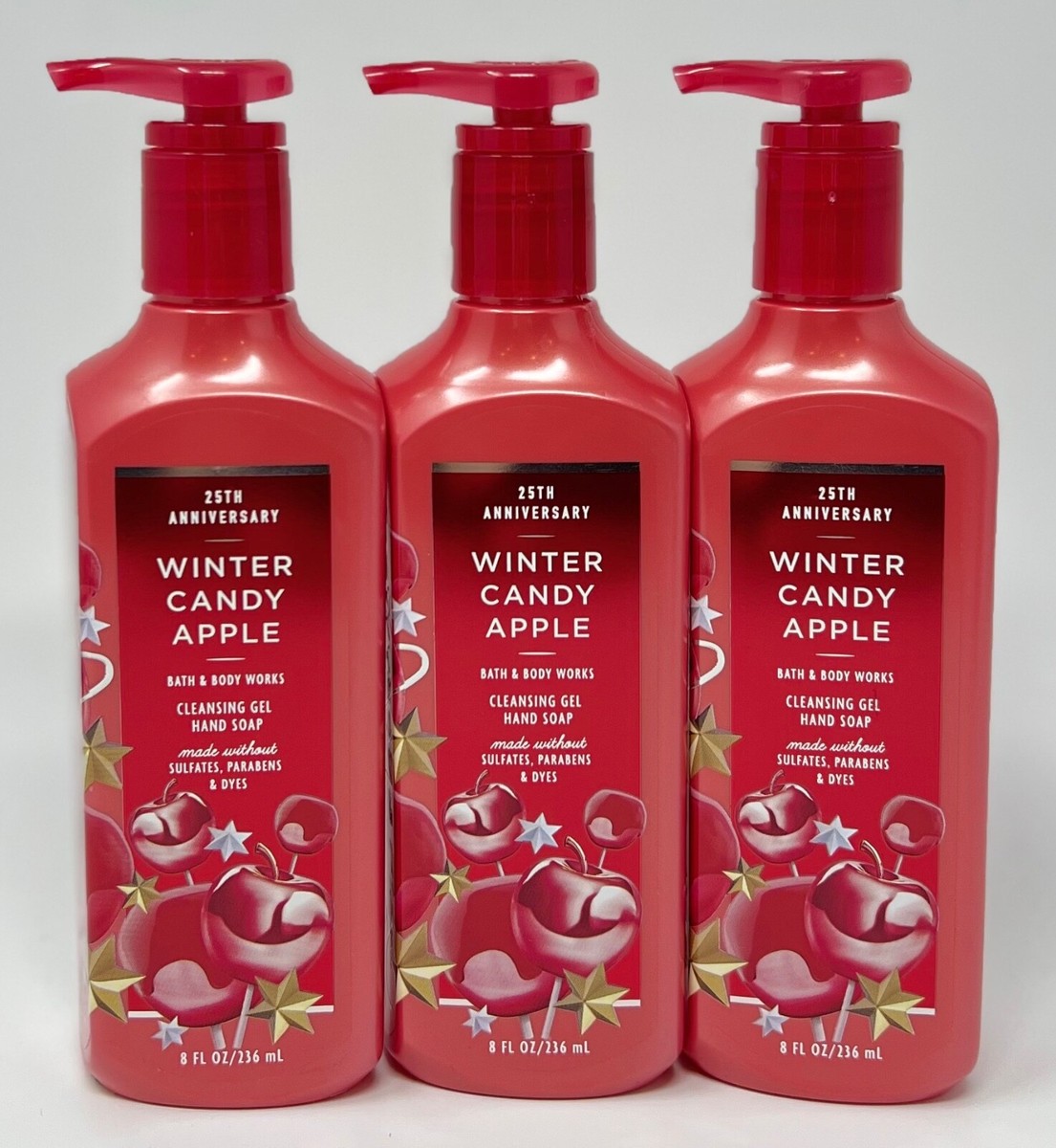 3 BATH & BODY WORKS WINTER CANDY APPLE CLEANSING GEL HAND SOAP