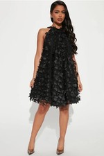 Fashion Nova Womens LARGE Giving Me Butterflies Mini Dress Back Tie Babydoll BLK