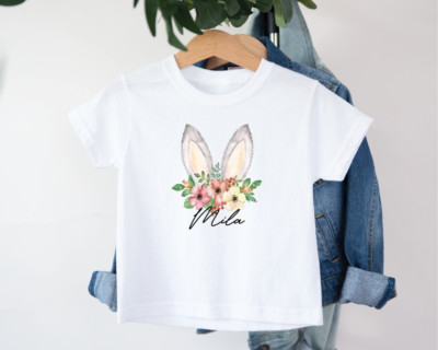 Kinder Personalisiertes Ostern T-Shirt 2025 Mädchen Kinder Osteroutfit Eiersuche 4