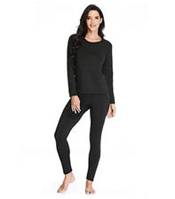  Women Thermal Underwear Set ，Base Layer with Fleece Lined, Long Large Black