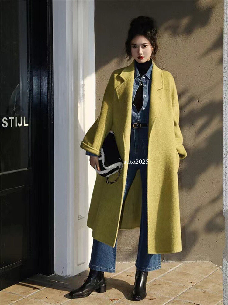 Luxury Womens Winter Long Cashmere Coat Tie Up Wool Belt Luxury Womens Winter Long Cashmere Coat Tie Up Wool Belt