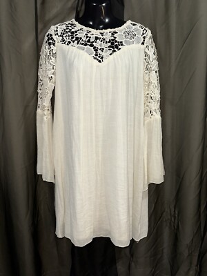 J Gee Womens Dress Plus  Creamy Ivory Lace Crinkle Shift Event Party SMALL