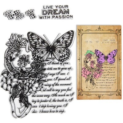 Schmetterling Clear Rubber Stamp Live Your Dream with Passion Vintage