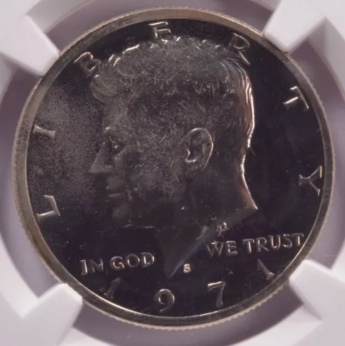 1971-S 50c Proof Kennedy Half Clashed Dies Obv. & Rev. NGC PF65