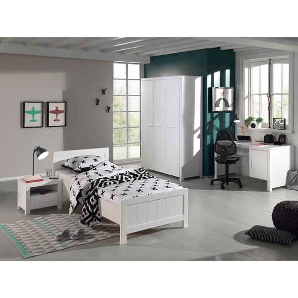 Jugendzimmer Kinderzimmer Set Weiß Bett Kleiderschrank Schreibtisch Nachttisch-image