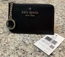 KATE SPADE MED L ZIP CARDHOLDER WLRU6093 CAMERON BLACK SAFFIANO LEATHER MSRP 89