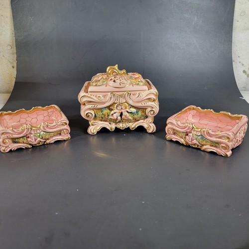 Ardalt Capo d’oro Italy Pink Rose Rosa Trinket Box Handpainted Set w/ Lid 5069 - Picture 2 of 18