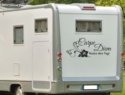 Aufkleber Wohnwagen Wohnmobil Caravan Camper Auto Text Carpe Diem Spruch 22