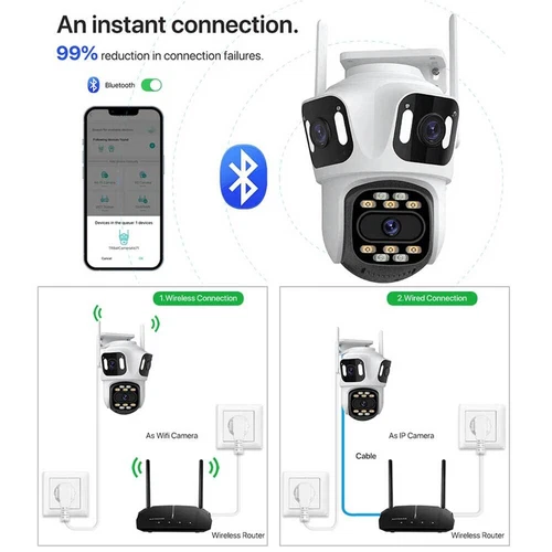 Wireless WiFi Bluetooth Security Camera Outdoor 1080P 3 Lens PTZ CCTV Home House - Picture 10 of 17
