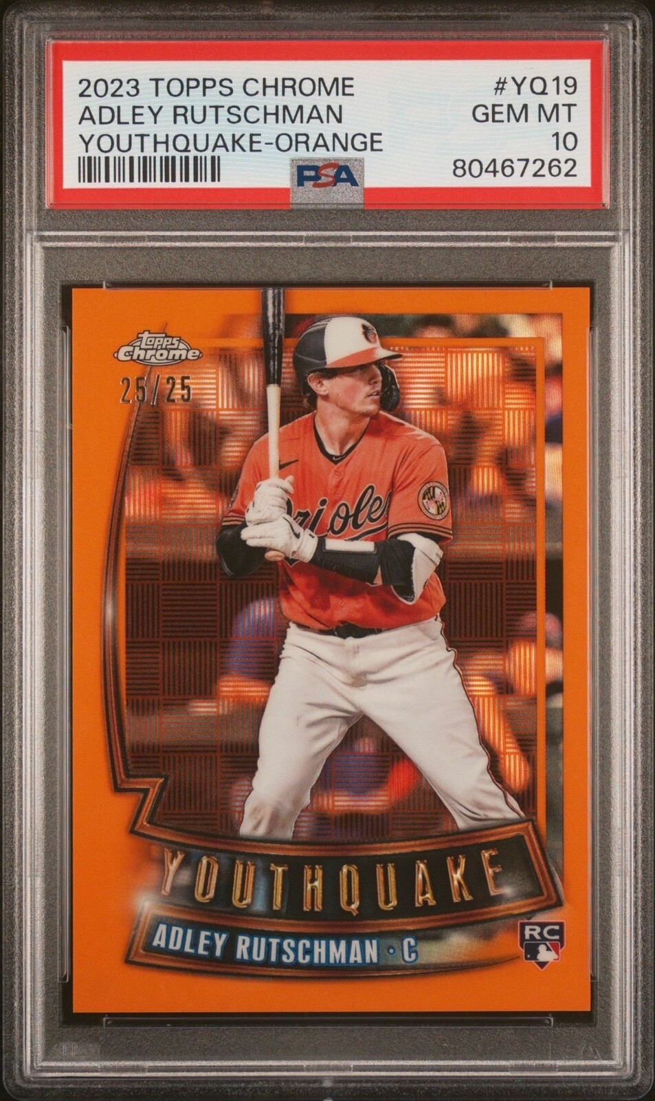 2023 Topps Chrome ADLEY RUTSCHMAN Youthquake /25 Orange COLOR MATCH YQ-19 PSA 10