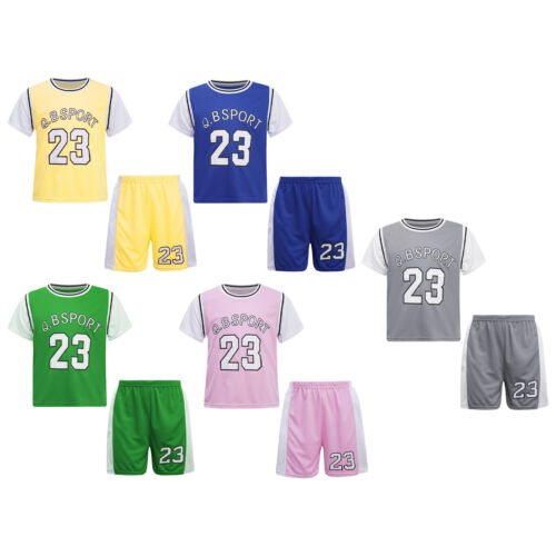 Set T-shirt Tuta Basket Bambini Abiti con Pantaloncini Corsa Maniche Corte - Foto 1 di 48