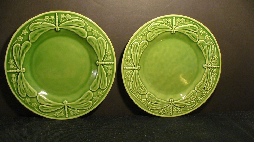 Cost Plus World Market 8" Green Dragonfly Plates 2 eBay