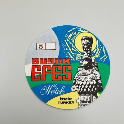 Vintage Buyuk Efes Hotel Izmir Turkey Round Paper Luggage Tag Ephemera 1968