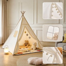 160CM Large Canvas Kids Teepee Star Wood Indian Tent Child In/Outdoor Play House